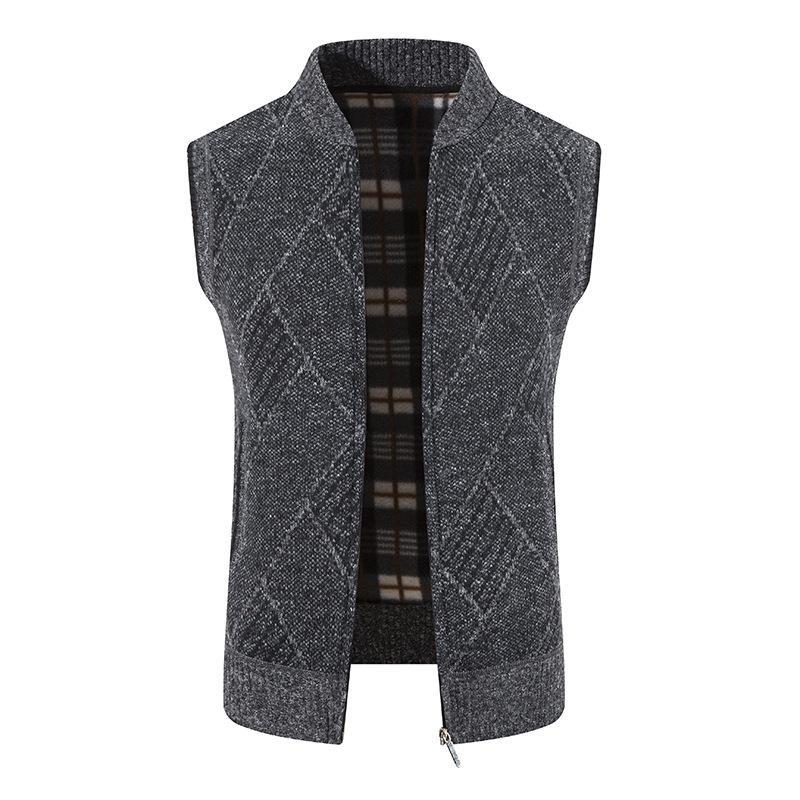 2024 men's autumn and winter base with velvet jacket knitted cardigan sweater youth vest_voghion.com
