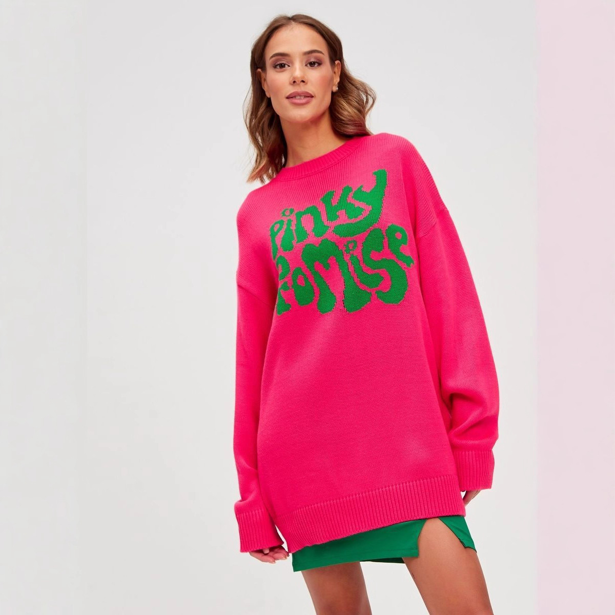 Suéter de Punto Jacquard con Estampado de Letras, Cuello Redondo, Manga Larga, para Mujer, Invierno 2024, Nuevo Comercio Exterior Transfronterizo