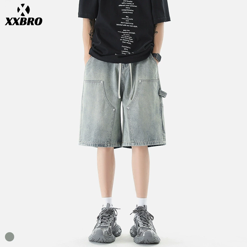Xxbro мужская одежда # джинсовые брюки мужские стирание старые желтые грязевые ретро с эластичными ремешками на талии простые дикие шорты