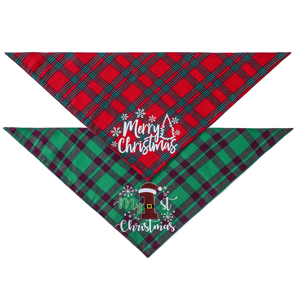 Original transfronterizo nuevo algodón a cuadros mascota triángulo bufanda perro bufanda Navidad mascota saliva toalla mascota bufanda