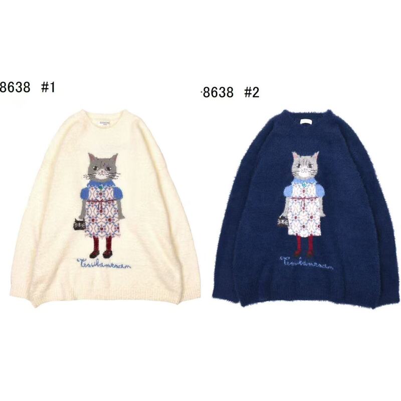 Japanese Kusuguru Genuine Jacquard Cat Round Neck Sweater Pullover Casual Loose Comfortable Versatile 416