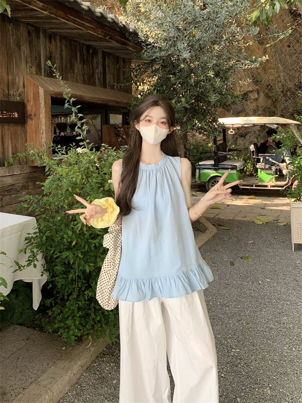 多巴胺黄色法式小资小上衣女夏无袖背心衬衫设计感独特漂亮娃娃衫|undefined