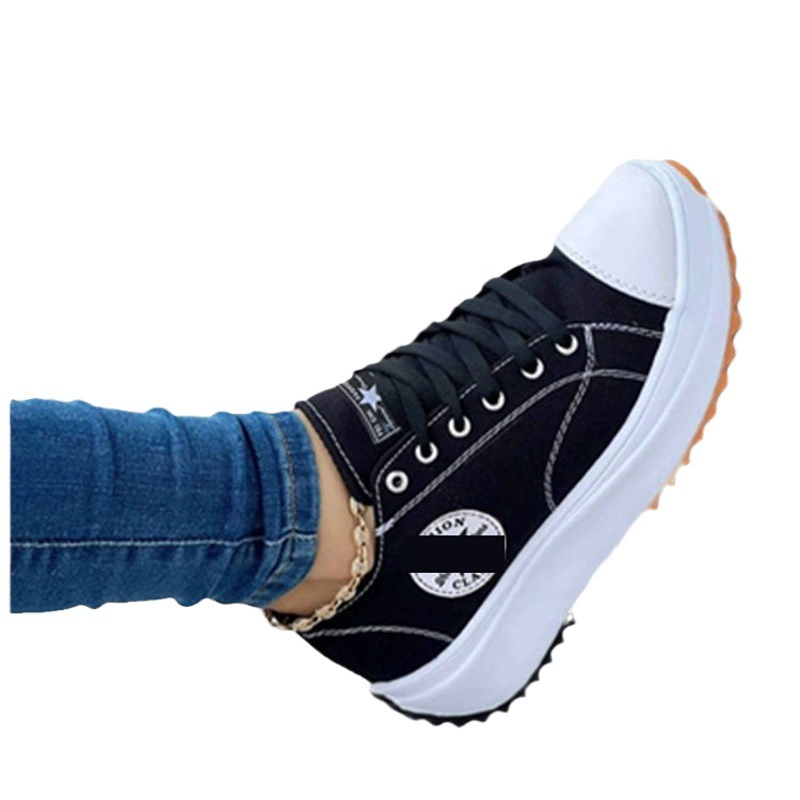 2022 Новинка в наличии, Женская весенне-осенняя парусиновая обувь, дышащая повседневная женская обувь с высоким берцем, туфли на толстой подошве на шнуровке