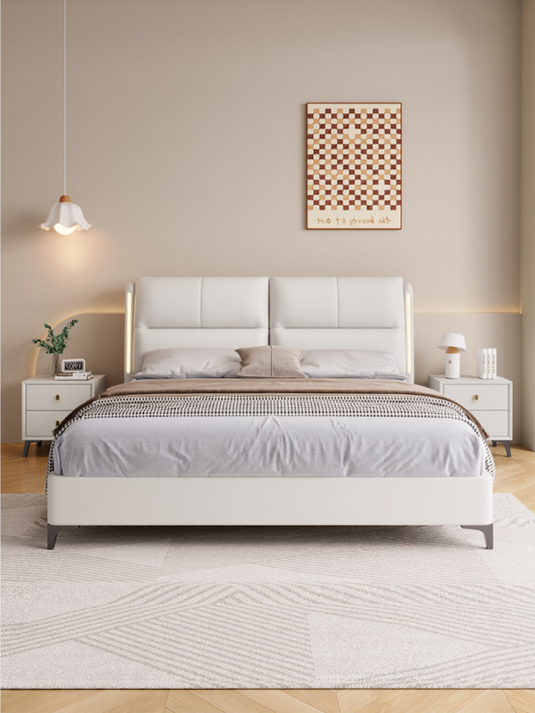Italian Normcore Leather Bed Modern Minimalist Soft Decoration Double Bed Master Bedroom Barrier-Free Luxury Style Storage