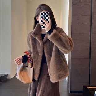 2024 New Haining Fur Coat Women's Mink Fur Coat Short Vertical Collar Fur One European Mink Fur Thickened