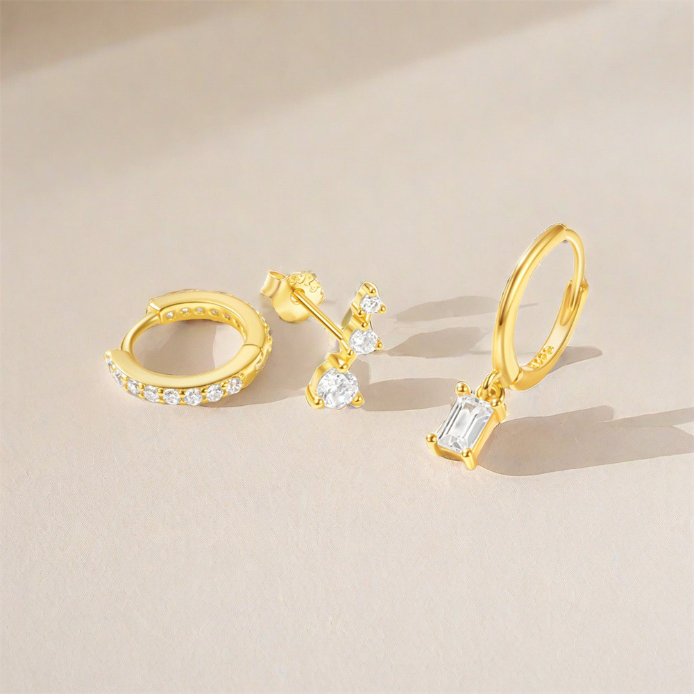 5g Weight 925 Sterling Silver Ear Needle Material Zircon Inlay Material Earrings Classification 3 Pieces Set Quantity Holiday, Daily Occasion 925 Sterling Silver Material Geometric Pattern Women's Gender Pearl, Plating, Inlay Design IG Style, Simple Style Style 3 Pieces Set 925 Sterling Silver Zircon Geometric Earrings 14