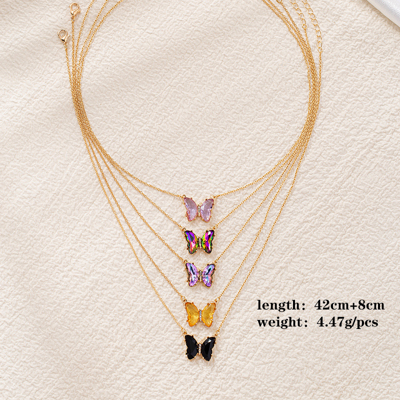 simple multicolor zircon butterfly necklace