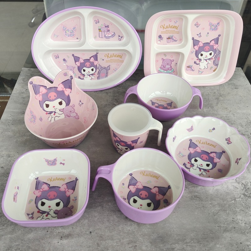 Sanrio coolomi children's tableware cartoon household anti-scald baby plate eating bowl pure melamine heat-resistant tableware