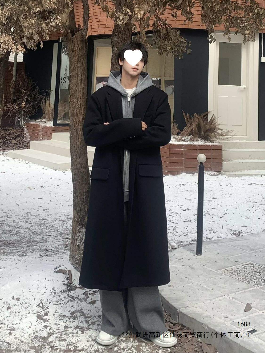Korean style, trendy, autumn/winter wool coat for men, quilted, mid-length, over-the-knee, black, loose fit, versatile wool overcoat.