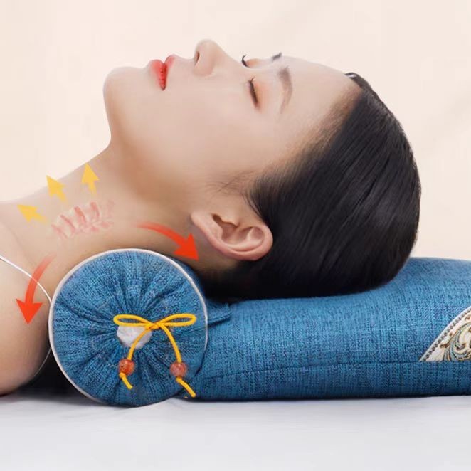 頸椎枕、頸椎を保護する睡眠用枕、ヨモギ、そば、決明子入り円筒形ネックピロー|undefined
