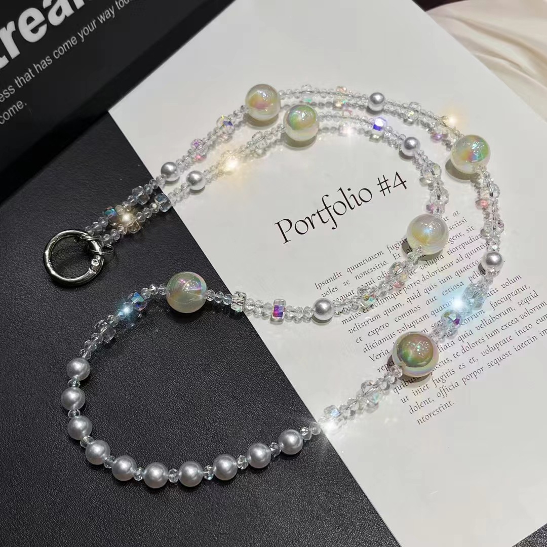 Cordón halter, cuentas redondas de colores de cristal, fragancia pequeña, perlas, cuentas de cristal, sentido avanzado, cadena de teléfono móvil, cadena de bolso, mujer