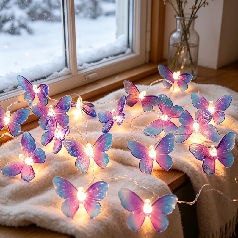 New colorful string lights, battery-powered butterfly lights, outdoor solar fairy lights, for room curtains, wedding ambiance decoration New colorful string lights, battery-powered butterfly lights, outdoor solar fairy lights, for room curtains, wedding ambiance decoration
