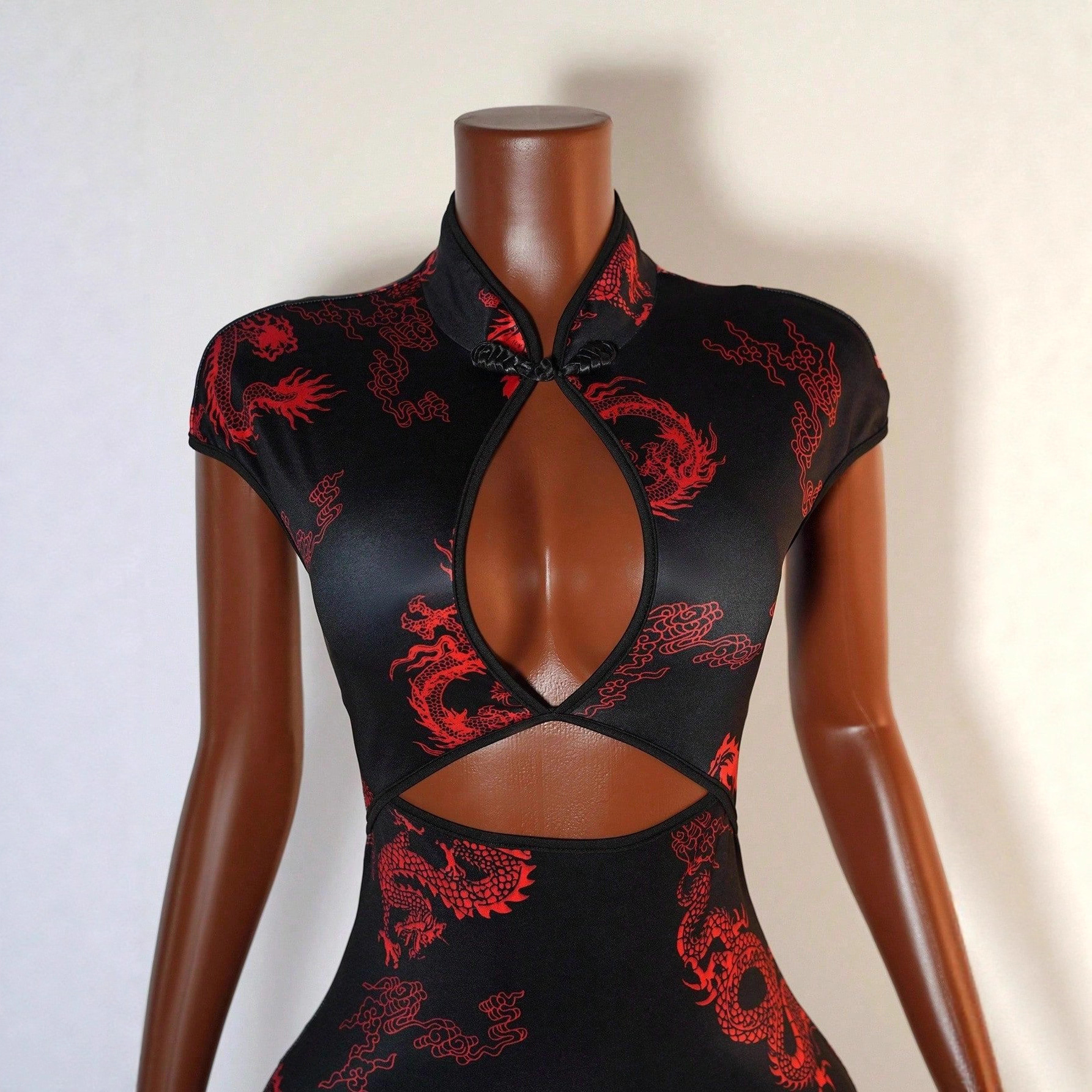 Dragon Print Cheongsam Dress For Women Short Sleeved Street Style Summer Fashion Trendsetter_ecoleips.com