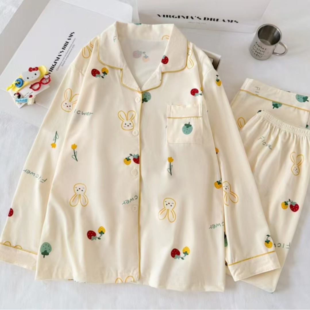 Amazon Factory Cross-Border Aliexpress Taobao Cartoon Imitation Cotton Double Long Women's Warm Pajamas Women's Autumn and Winter Home Clothes