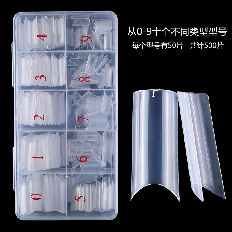 500 PieCes Boxed C-arC Bamboo TUbe Nails, Large ArC U-shaped Fake Nails, FUll StiCkers, Half StiCkers, Water Pipe Nails, FrenCh Export