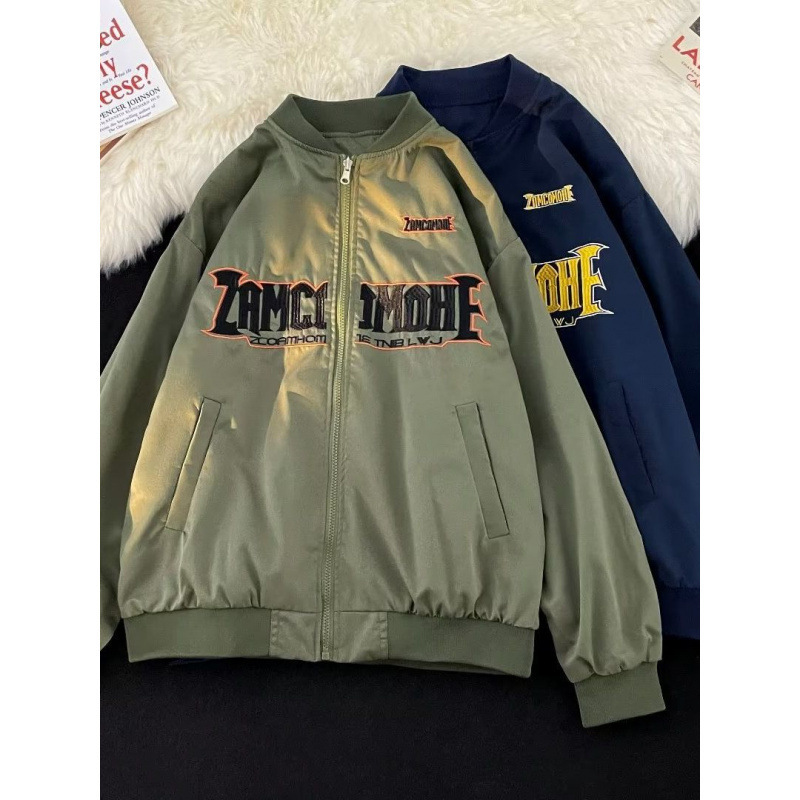 Spring and Autumn Trendy Brand Embroidered Reversible Jacket Men's Street Loose Casual American Bomber Jacket Couple Baseball Uniform
