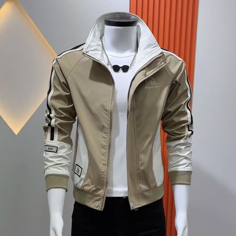 New Style Jacket Spring and Autumn Stand Collar Men's Jacket Trendy Personality Slim Handsome Trendy Hong Kong Style Personality Fashion Youthful