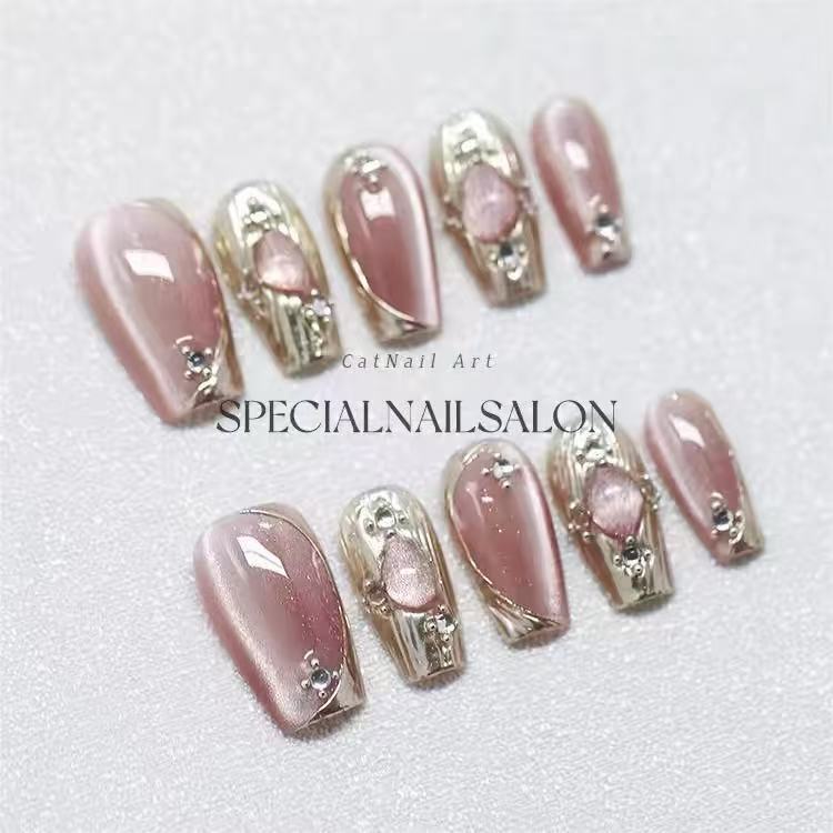 Spring and Summer buchilati pink cat eye Aurora Crystal White Bride pregnant women handmade advanced wear manicure