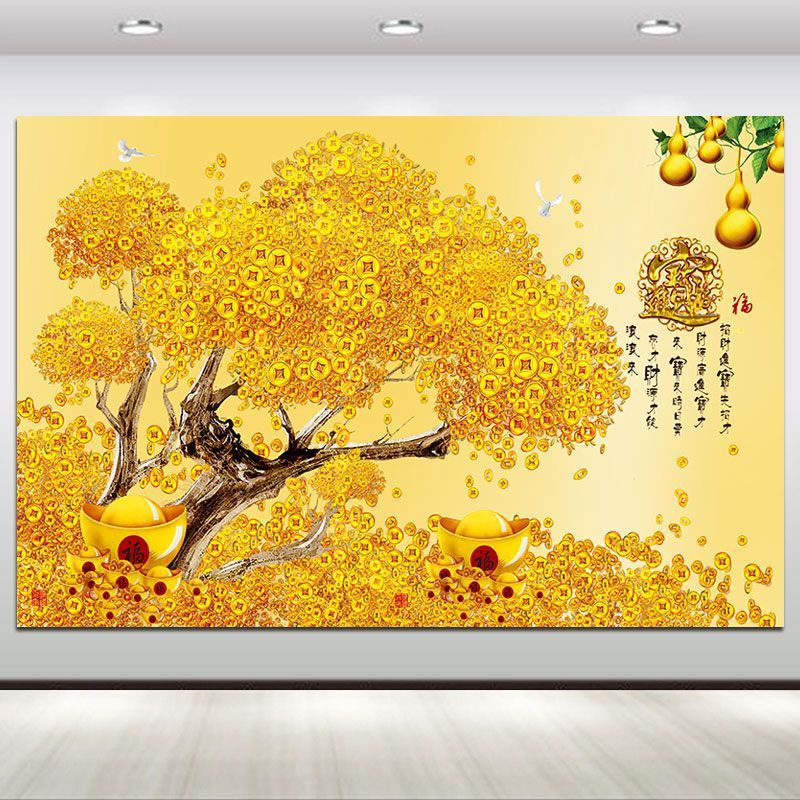 Money Tree Fortune Tree Living Room Decorative Hanging Painting Lucky Feng Shui Painting Wangzhai Money Tree Gold Tree Gold Yuanbao Mural