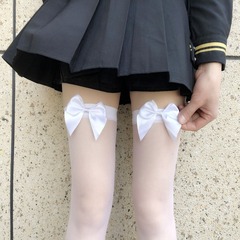 Pink bow over-the-knee socks, Japanese-style JK socks for women, ultra-thin white stockings, high-tube white long socks in black