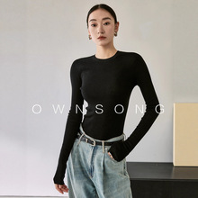 OWNSONG轻薄美丽诺60支羊毛无缝一体圆领修身针织打底衫女 2025秋
