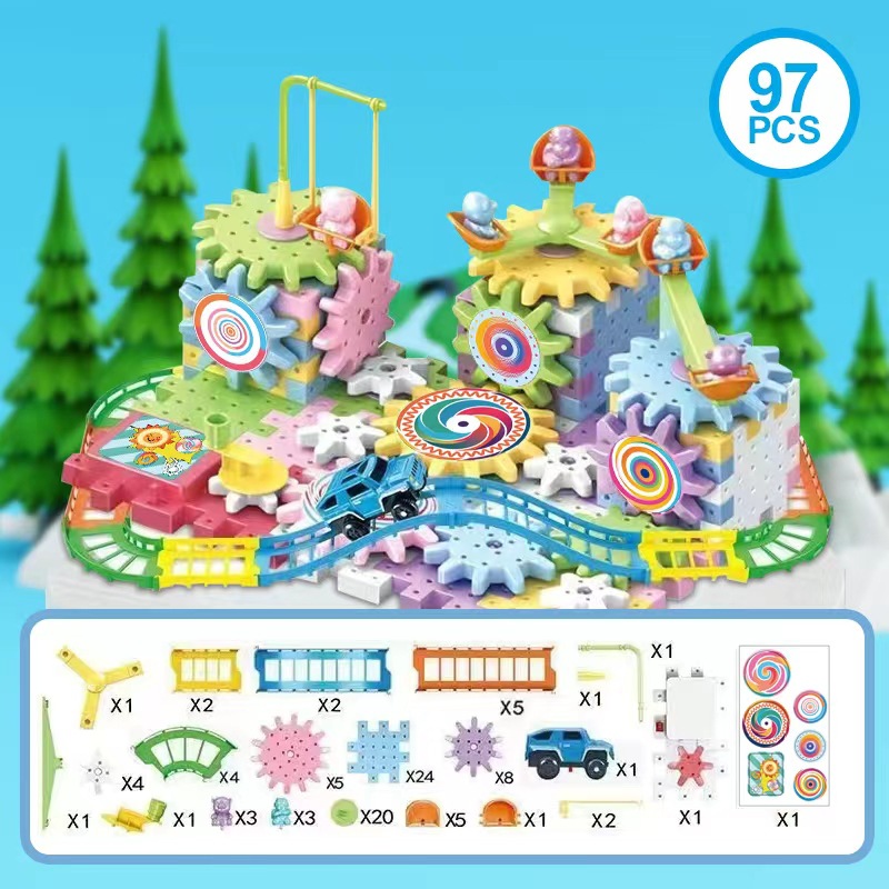 Cross-border toys children's changeable building blocks track Electric Gear boys and girls jigsaw puzzle educational toys wholesale