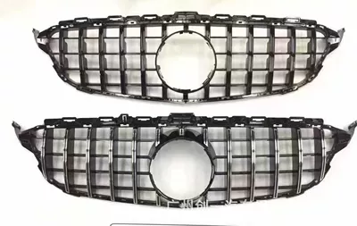 Suitable for Mercedes-Benz C-Class modified to C63 body kit, W205 modified to 2019 C63 AMG front and rear bumpers, fenders, hood, and full body kit (Big Surrounded) - vertical-stripe-gt-grille