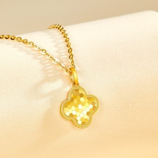 999 Pure Gold Honeycomb Lucky Four-Leaf Clover Necklace Girls Valentine’S Day Gift for Girlfriend 5g Gold Fish Scale Pendant