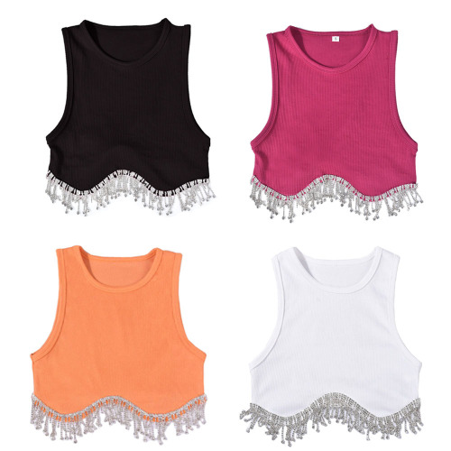 Amazon Cross-border Wholesale European and American Women's Fashion  Spring New Sexy Bare Waist Diamond Chain Fringe Bralette