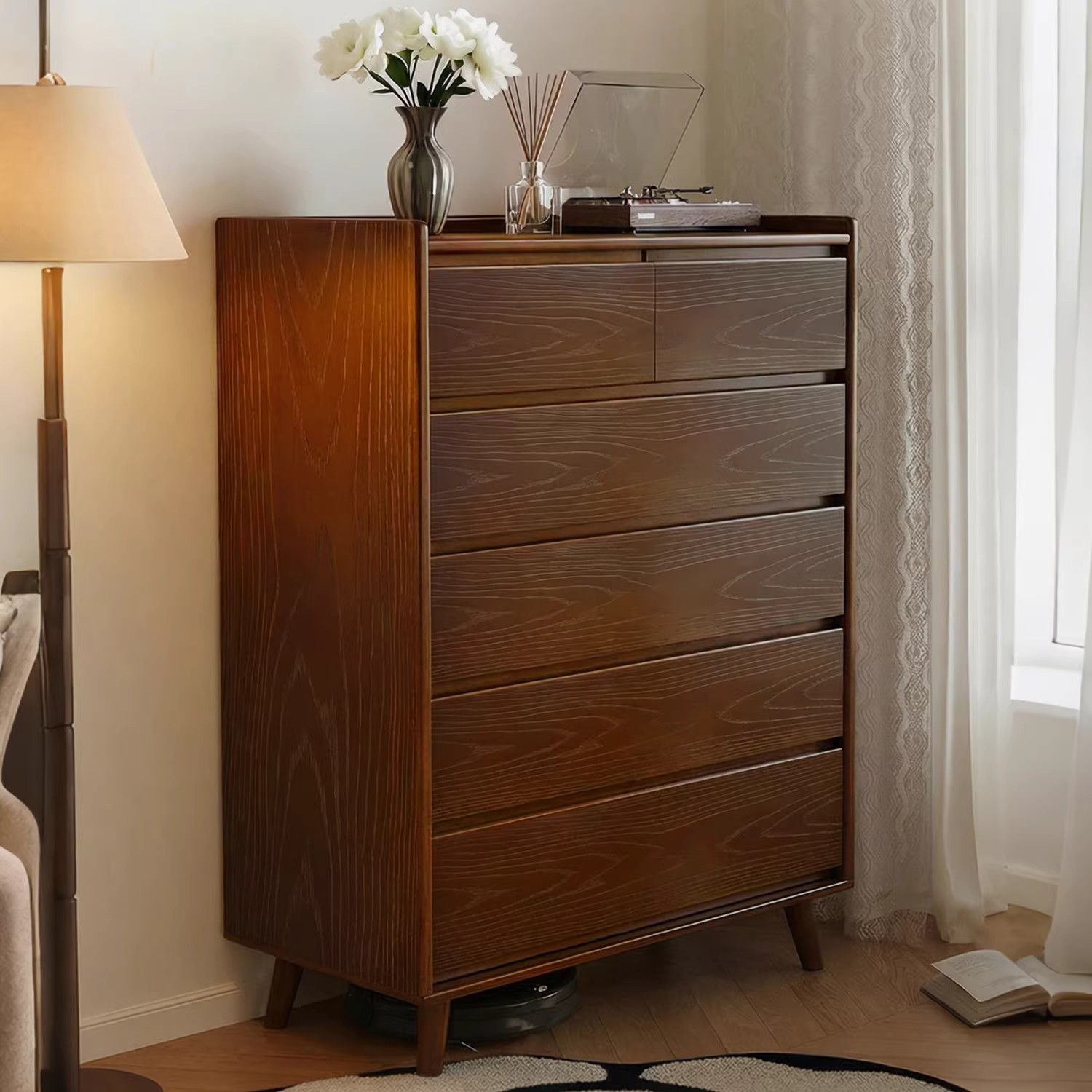 Cinco armarios de madera maciza cajón de dormitorio cama trasera armario 2026 nuevo armario de pared de sala de estar seis armarios