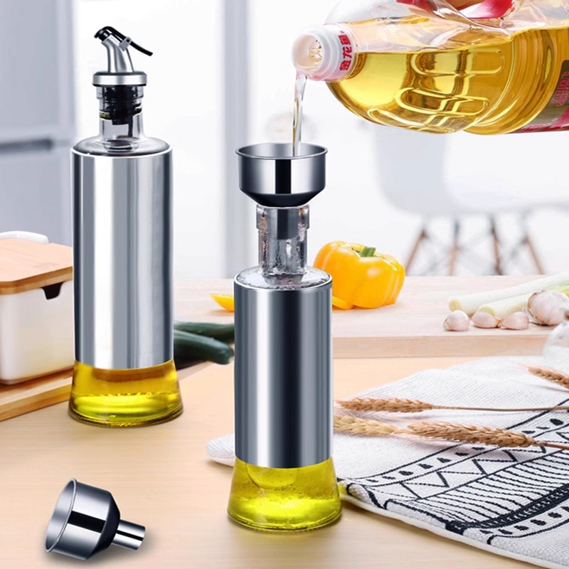 Nuevo embudos de acero inoxidable de gran calibre, cocina de acero inoxidable con botella de vinagre de metal, snuff