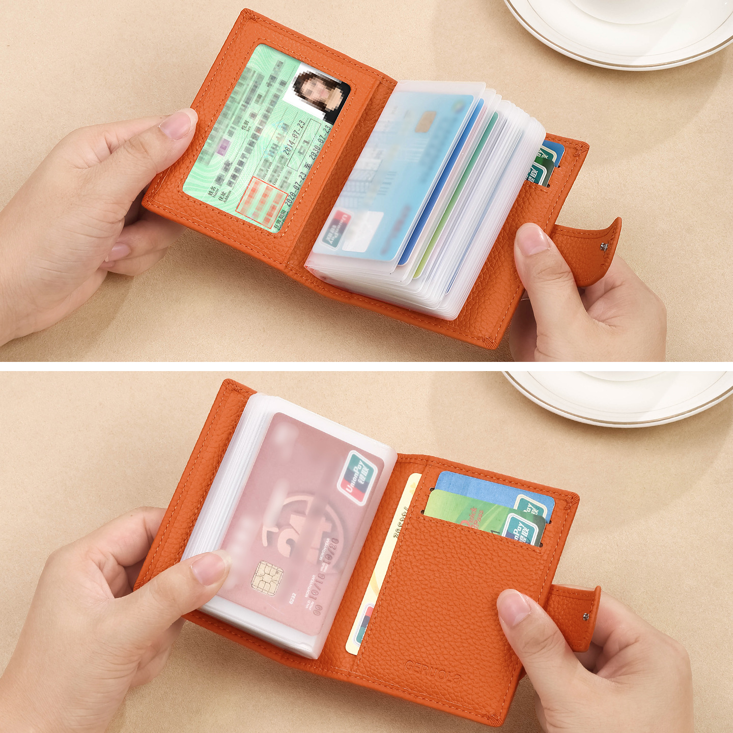 Bolsa de tarjetas de identificación de mujeres bolsas de tarjetas múltiples pincel de cuero anti-robo bolsas de almacenamiento de PVC para mujeres licencia de conducir ins capas de piel de vaca
