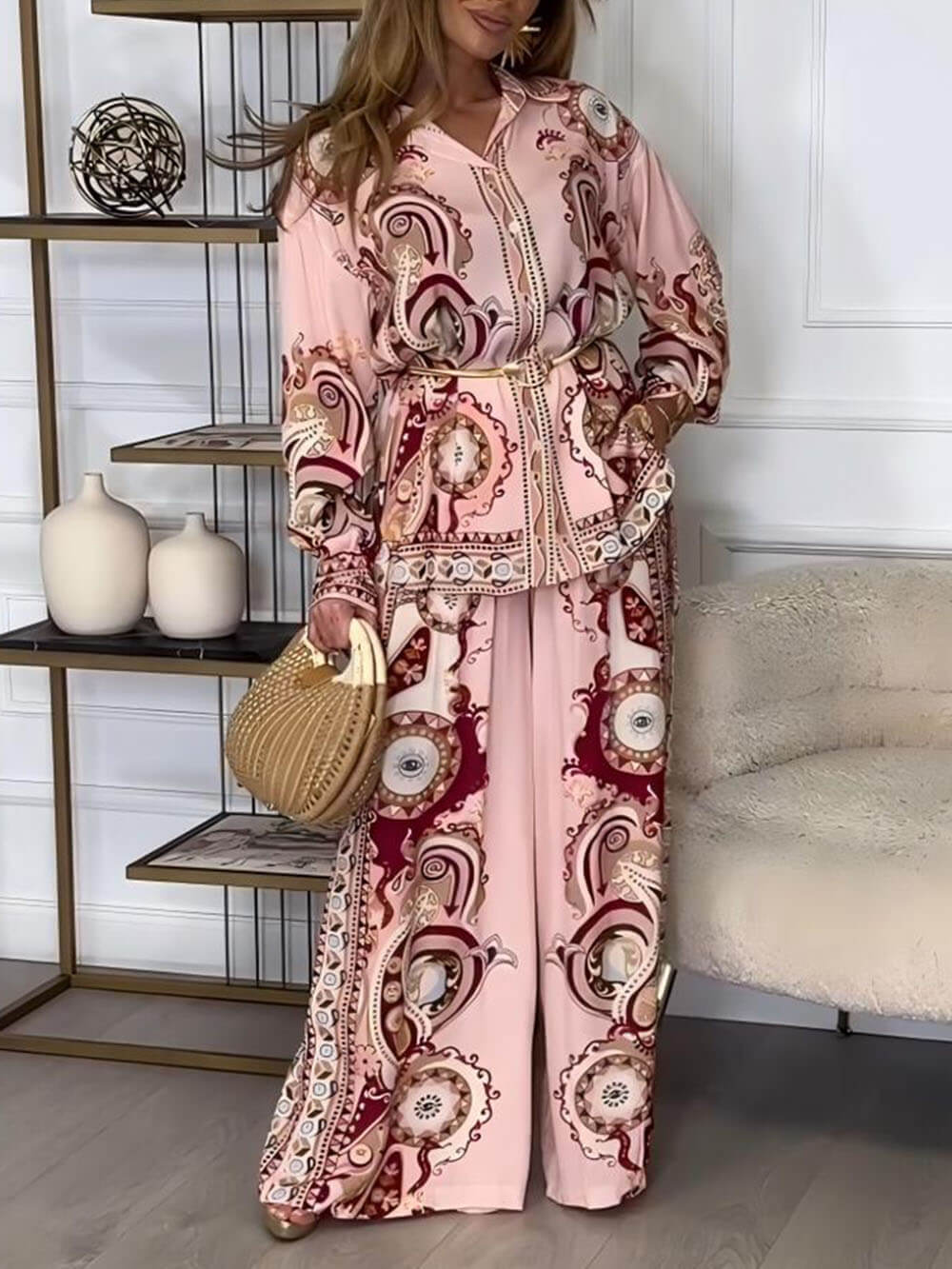 Women's Gender Casual, Elegant, Streetwear Style Holiday Daily Selfie Women's Casual Elegant Streetwear Printing Polyester Pant Co-ord Set Pants Sets