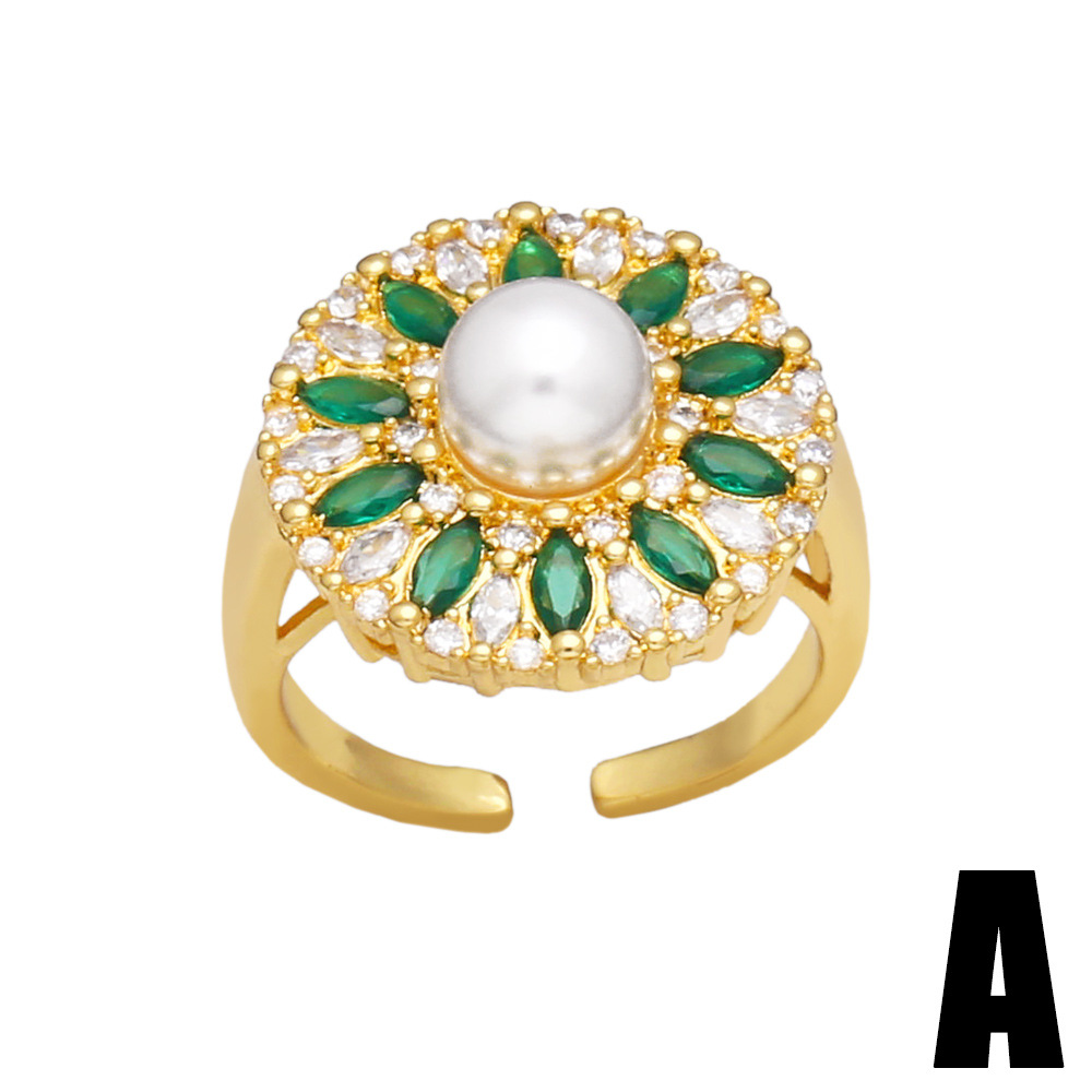 Fashion Leaf Flower Copper Open Ring Plating Inlay Zircon Copper Rings