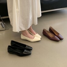 2026春款好穿搭浅口单鞋女鞋子小方头粗跟一脚蹬软皮女鞋