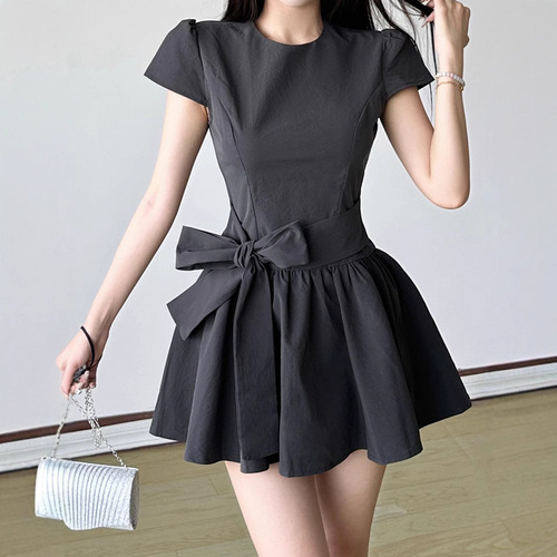 Elegant waist-cinched strapless slimming dress, French daily casual A-line maxi skirt, INS short dress for women
