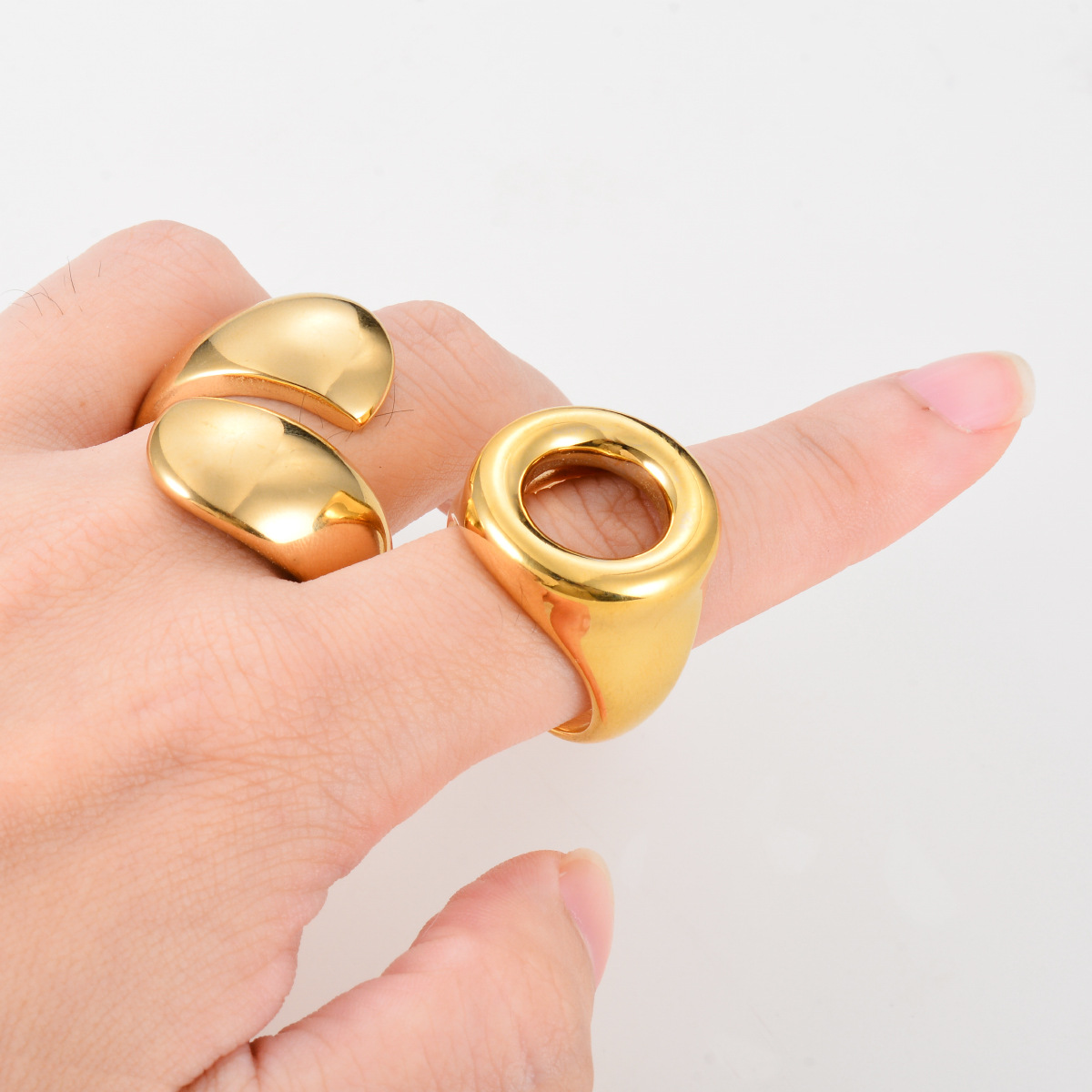 304 Stainless Steel Material PVD Coated Geometric 304 Stainless Steel Simple Style Waterproof Non Tarnish Rings