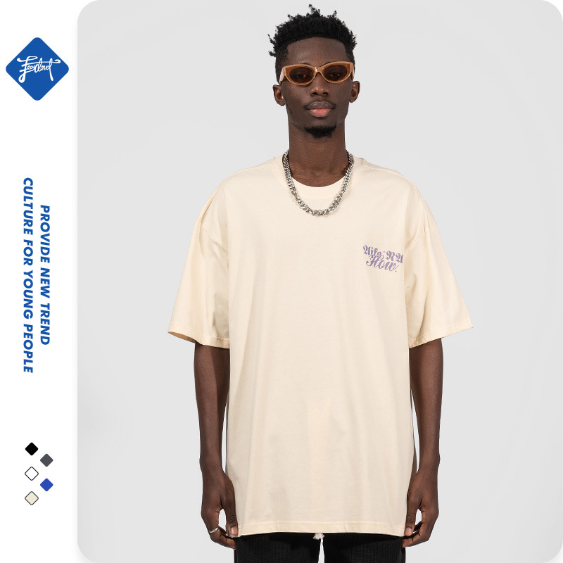 Camiseta masculina de marca de moda americana, manga curta, solta, tamanho grande, 220g, camisa de casal de hip hop de rua_voghion.com