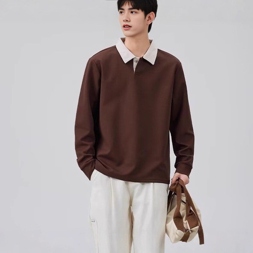 Advanced Retro Color Block Hooded Sweatshirt for Men, Casual Loose Collar Top, Korean Style Trendy Long-Sleeve Polo Shirt