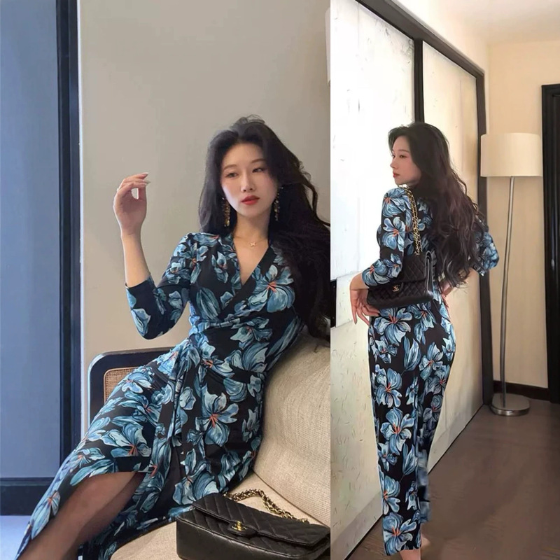 2026 Summer New Style Crystal Linen High-End Ice-Feel Wrap Dress with Orchid Floral Elegance, Slim-Fit and Flattering Long Dress 2026 Summer New Style Crystal Linen High-End Ice-Feel Wrap Dress with Orchid Floral Elegance, Slim-Fit and Flattering Long Dress