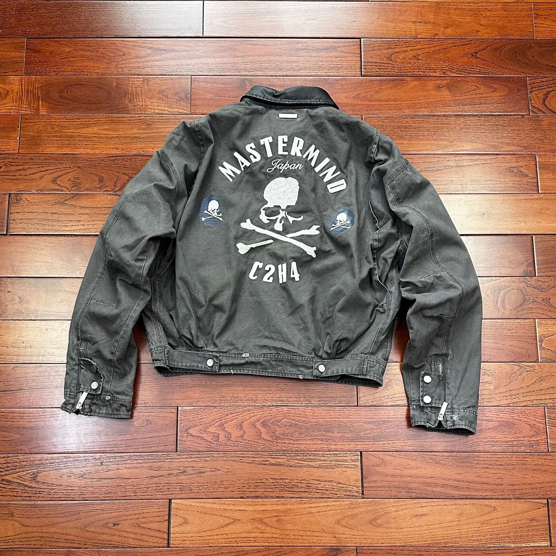 Japanese Trendy Dark C2H4 Collaboration Mmj Skull Embroidery Letter Washed Vintage Unisex Couple Jacket Coat