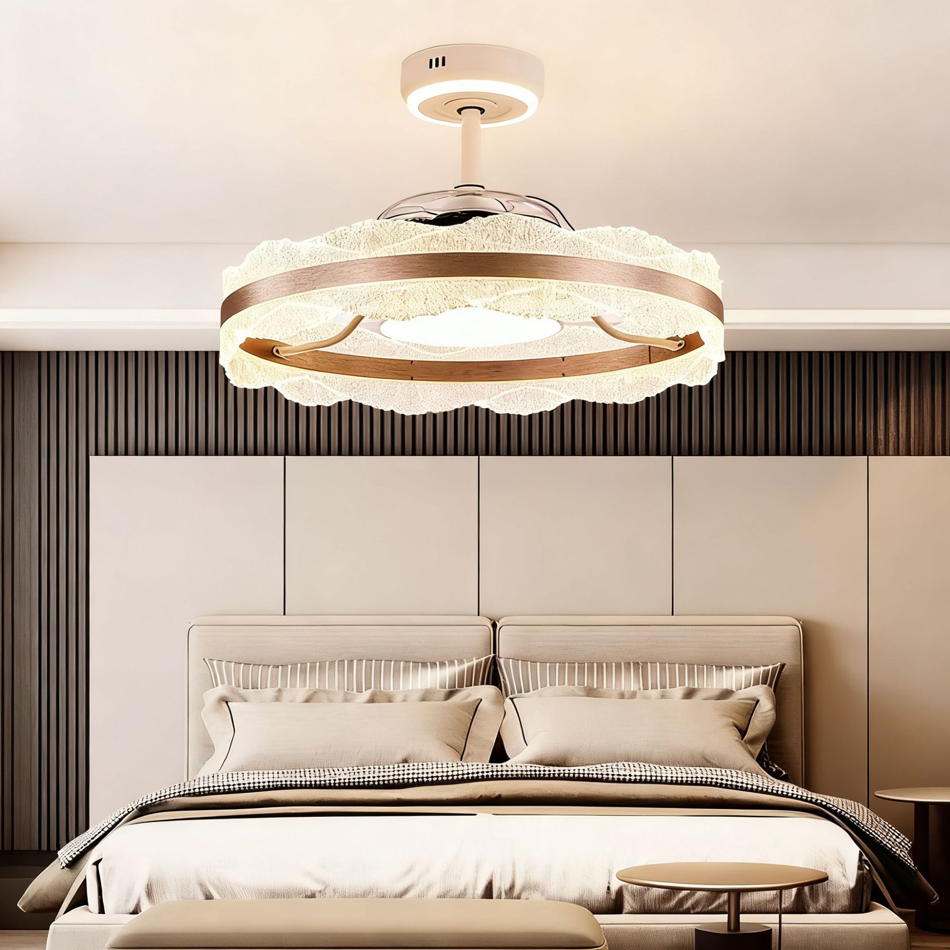 Restaurant Nordic Fan Lamp Modern Minimalist Bedroom Integrated Ceiling Fan Lamp High Wind Variable Frequency Silent Living Room Fan Lamp