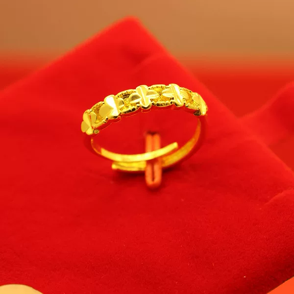 High-Quality Imitation Genuine 24K Gold-Plated Ring for Women, Fashionable Versatile Four-Leaf Clover Open Ring Gift for Girlfriend