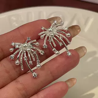 925银针不规则烟花珍珠耳环气质高级感小巧耳钉女精致百搭耳饰