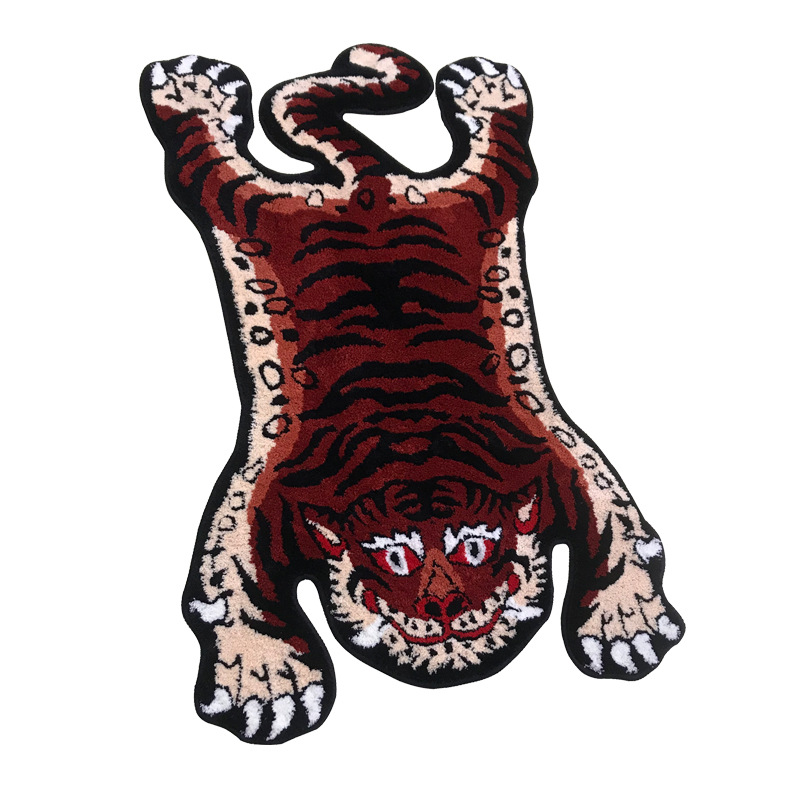 Transfronterizo al por mayor de color marrón rojizo Tiger100 * 60cm Casa de la ciudad Tigre alfombra de peluche adornos de animales creativos