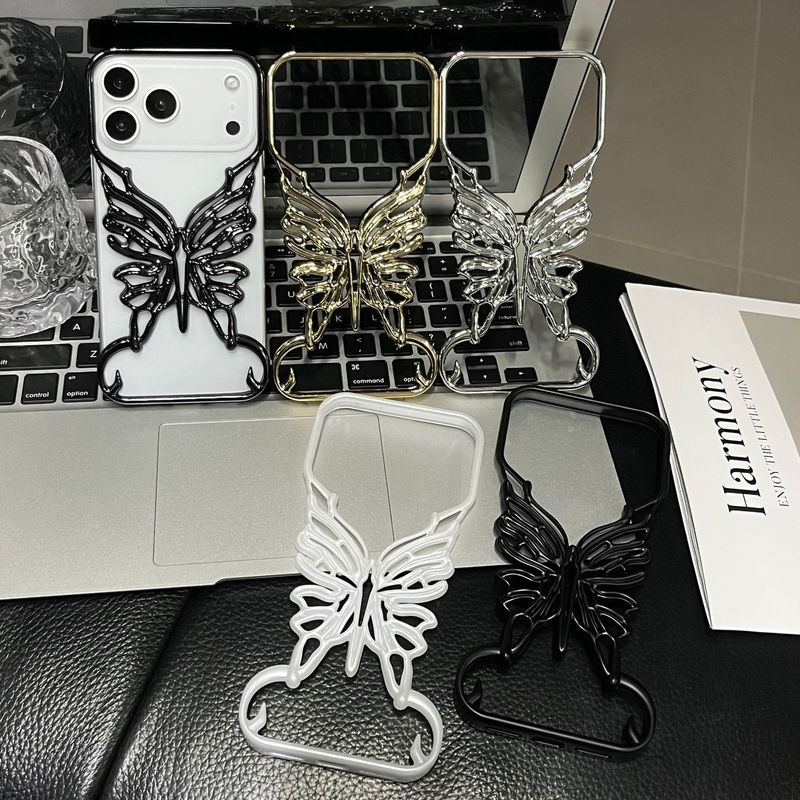 无边框镂空蝴蝶适用苹果17PROMAX手机壳iPhone16电镀PC保护套磨砂|undefined