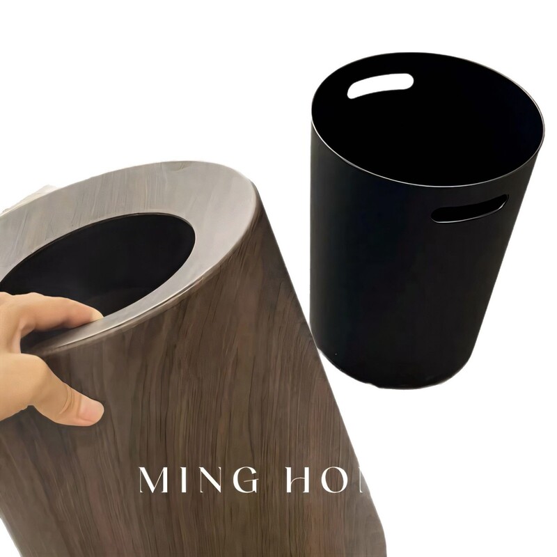 木纹垃圾桶高颜值中古风客厅家用厨房卫生间厕所轻奢大号纸篓|undefined