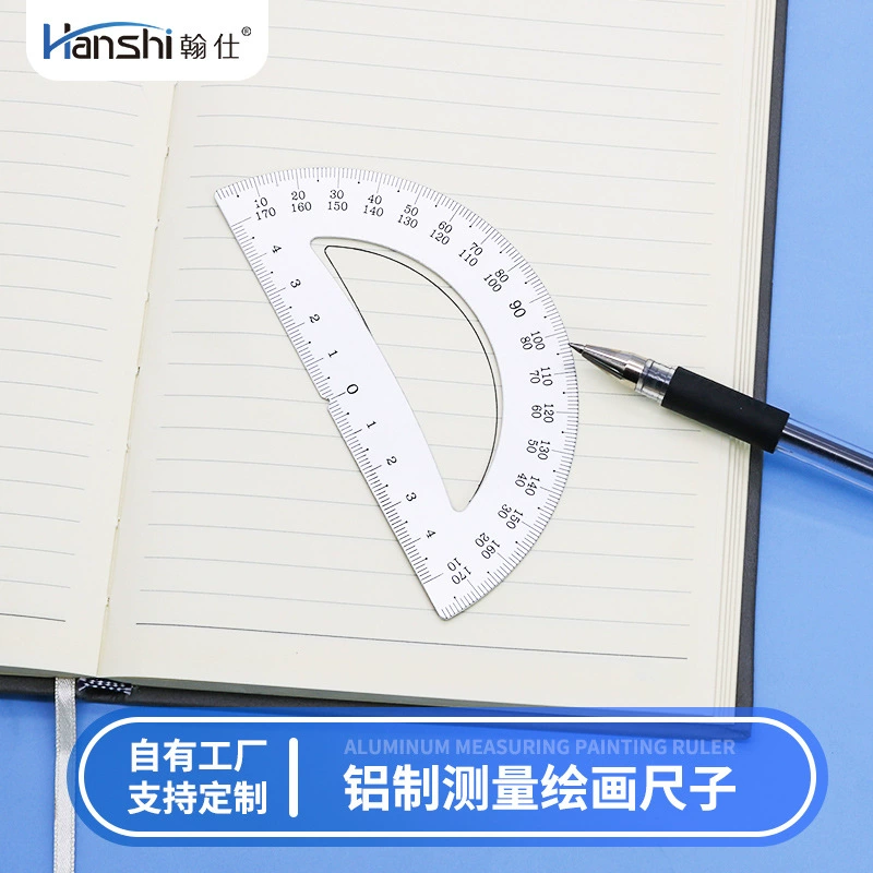 Производитель поставляет 180 градусов полукруглая алюминиевая угловая линейка для рисования канцелярских инструментов 5CM