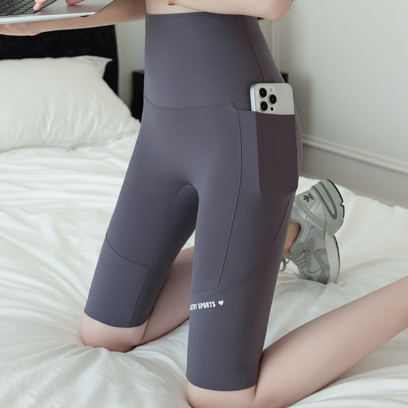 Plus-Size Double-Pocket Shark Pants for Women, Summer Thin High-Waisted Tummy Control Yoga Shorts for Plus-Size Women