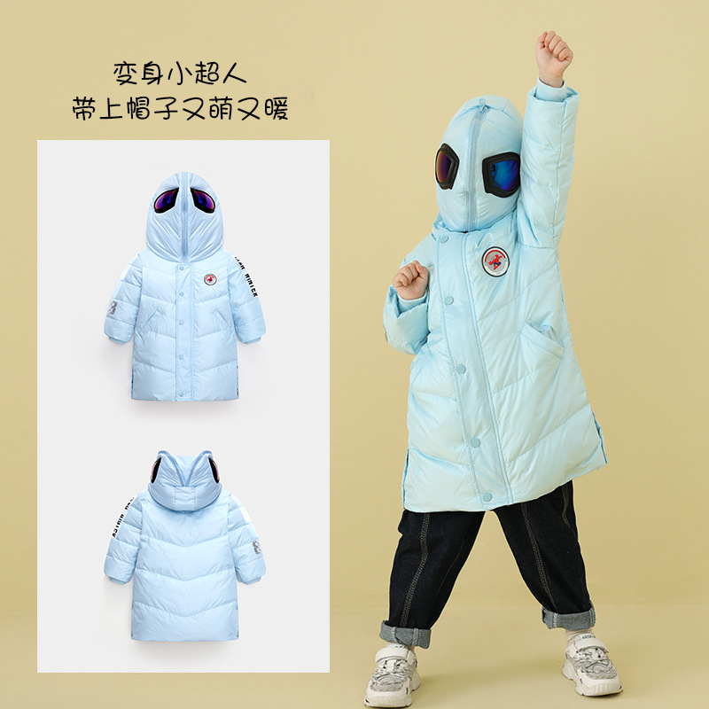 90% invierno nuevos hombres y mujeres ropa chaqueta de abajo para niños chaqueta de monstruo con capucha de longitud media para niños medianos y grandes